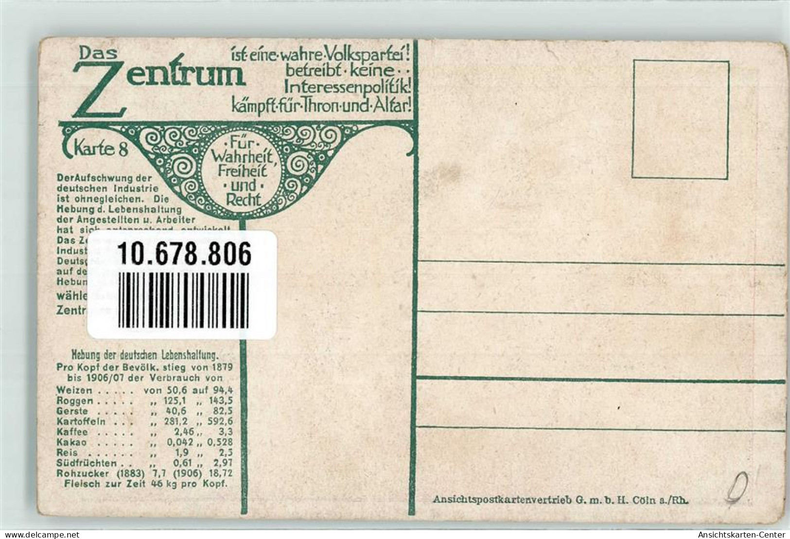 10678806 - Karte 8 Das Zentrum  Volkspartei  Industrie Politik  Anwachsen Des Deutschen Welthandels 1910 - Eventos