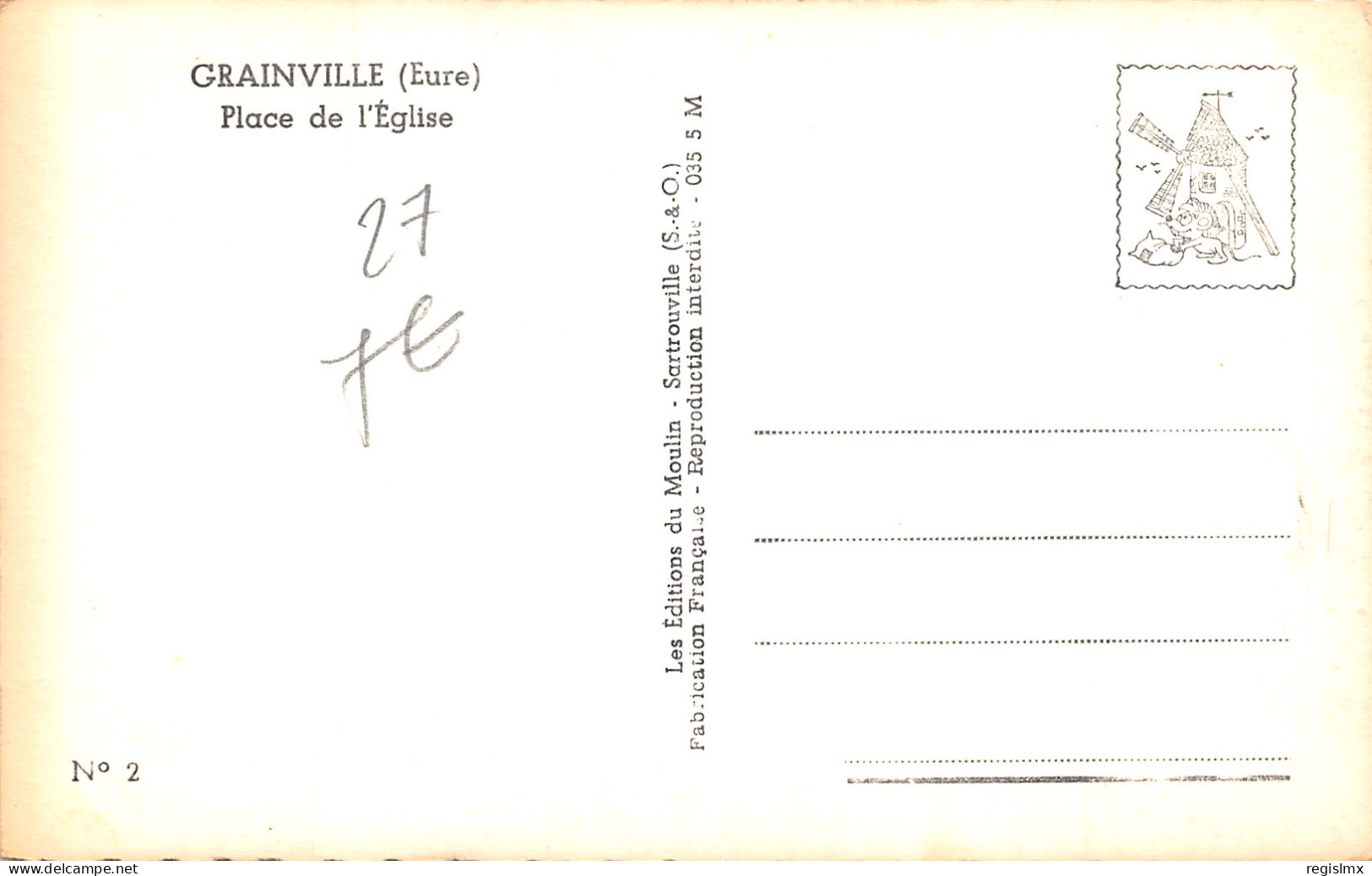 27-GRAINVILLE-PLACE DE L EGLISE-N°2041-G/0031 - Sonstige & Ohne Zuordnung