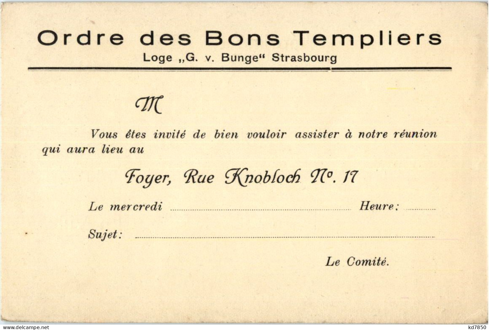 Strasbourg - Ordre Des Bon Templiers - Strasbourg