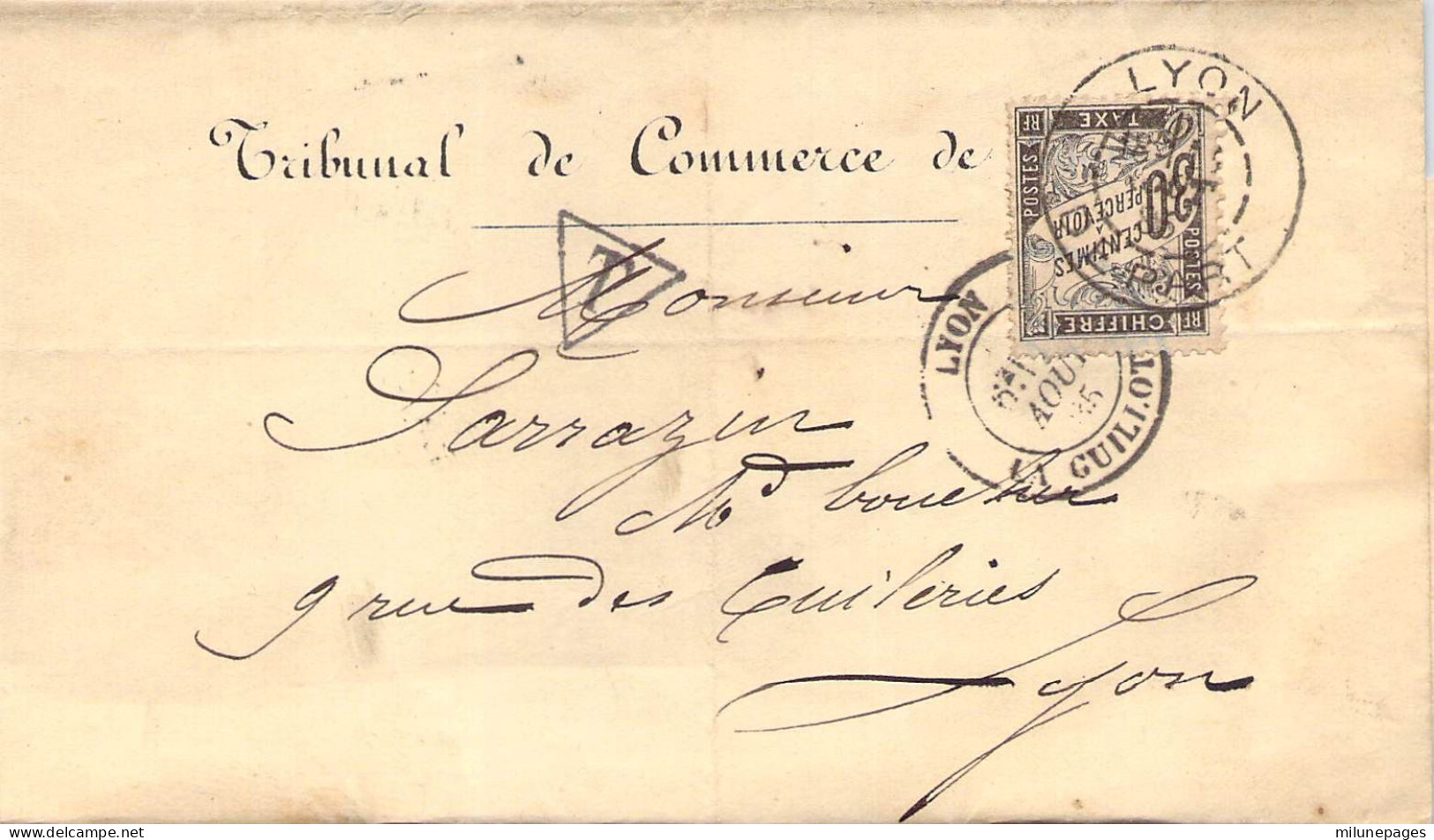 Timbre Taxe N° 18 Banderolles 30 Cent. Noir Sur Convocation Devant Le Juge Du Tribunal De Commerce De Lyon 1885 - 1859-1959 Covers & Documents