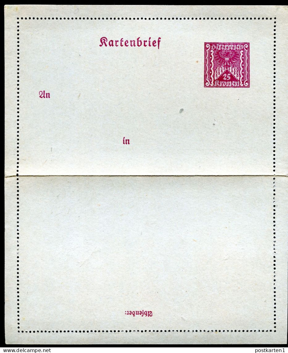 ÖSTERREICH Kartenbrief K59 Postfrisch 1922 Kat. 12,00 € - Postbladen