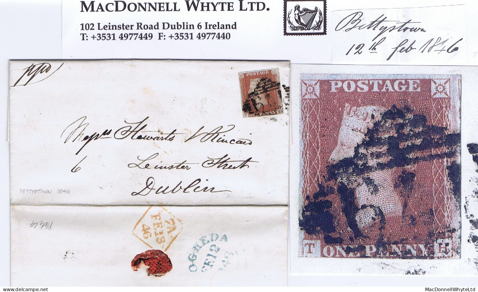 Ireland Meath 1846 Letter Bettystown To Dublin With Imperforate 1d Red Plate 64 Tied "179" At Drogheda - Autres & Non Classés