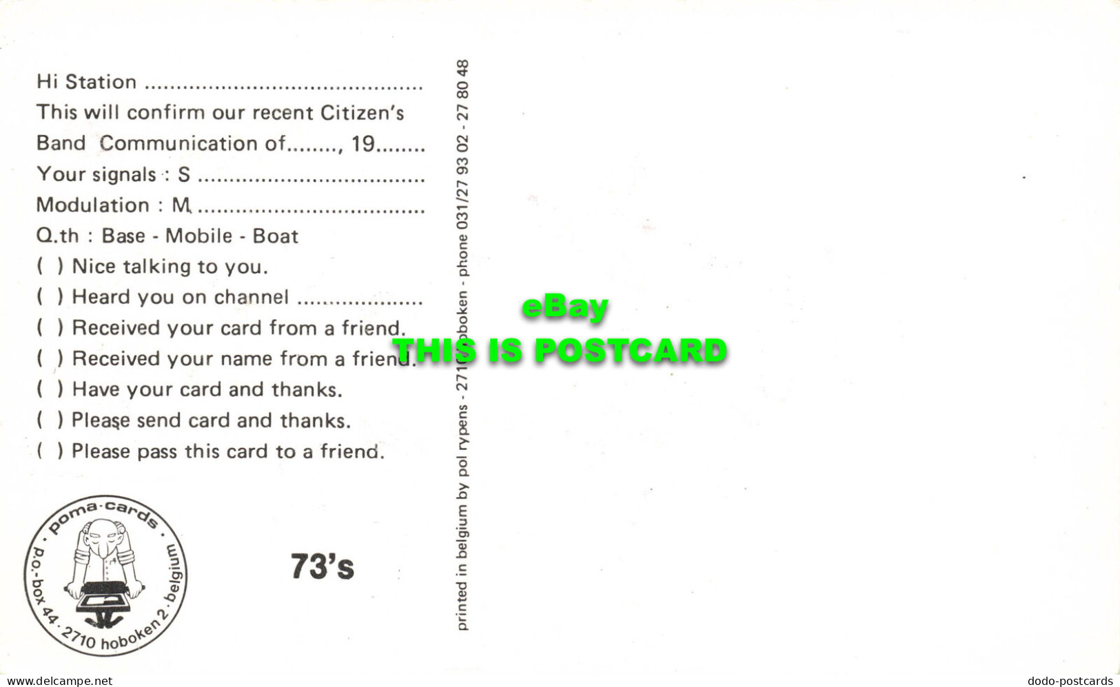 R574507 Japie Brandy. P. O. Box 5767. 3008 At Rotterdam. Netherlands. Poma Cards - Monde