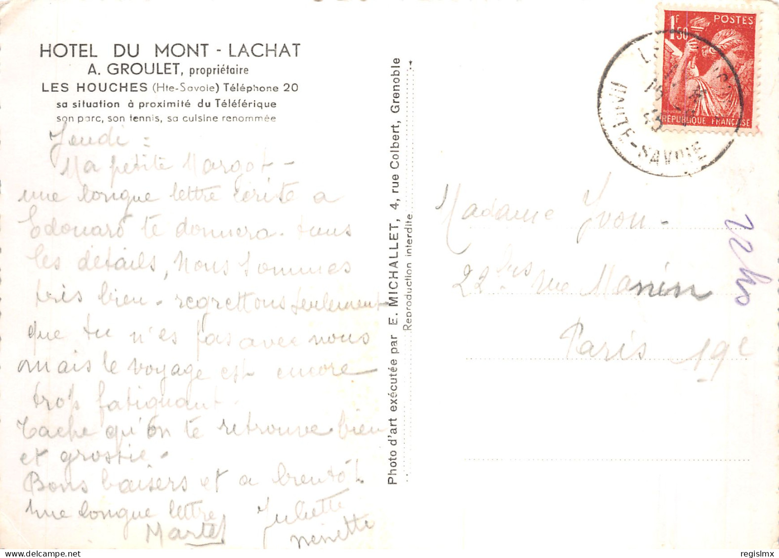 74-LES HOUCHES HOTEL DU MONT LACHAT-N°2102-B/0307 - Les Houches