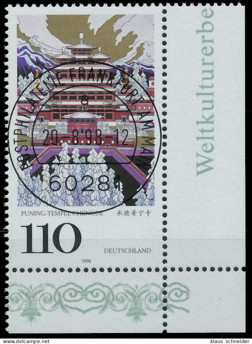BRD BUND 1998 Nr 2008 Zentrisch Gestempelt ECKE-URE X552C9A - Used Stamps