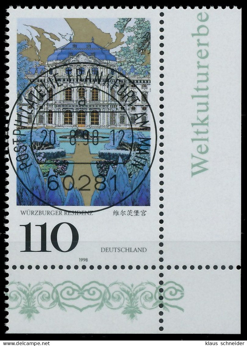 BRD BUND 1998 Nr 2007 Zentrisch Gestempelt ECKE-URE X552CB2 - Used Stamps