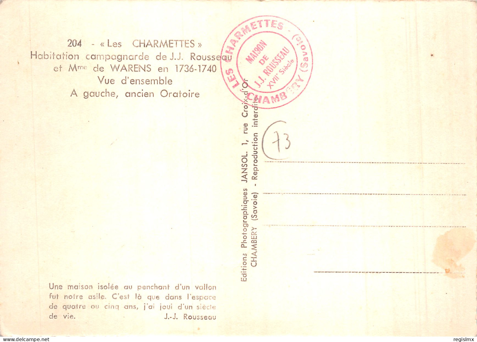 73-CHAMBERY LES CHARMETTES HABITATION ROUSSEAU ET WARENS-N°2105-D/0227 - Chambery