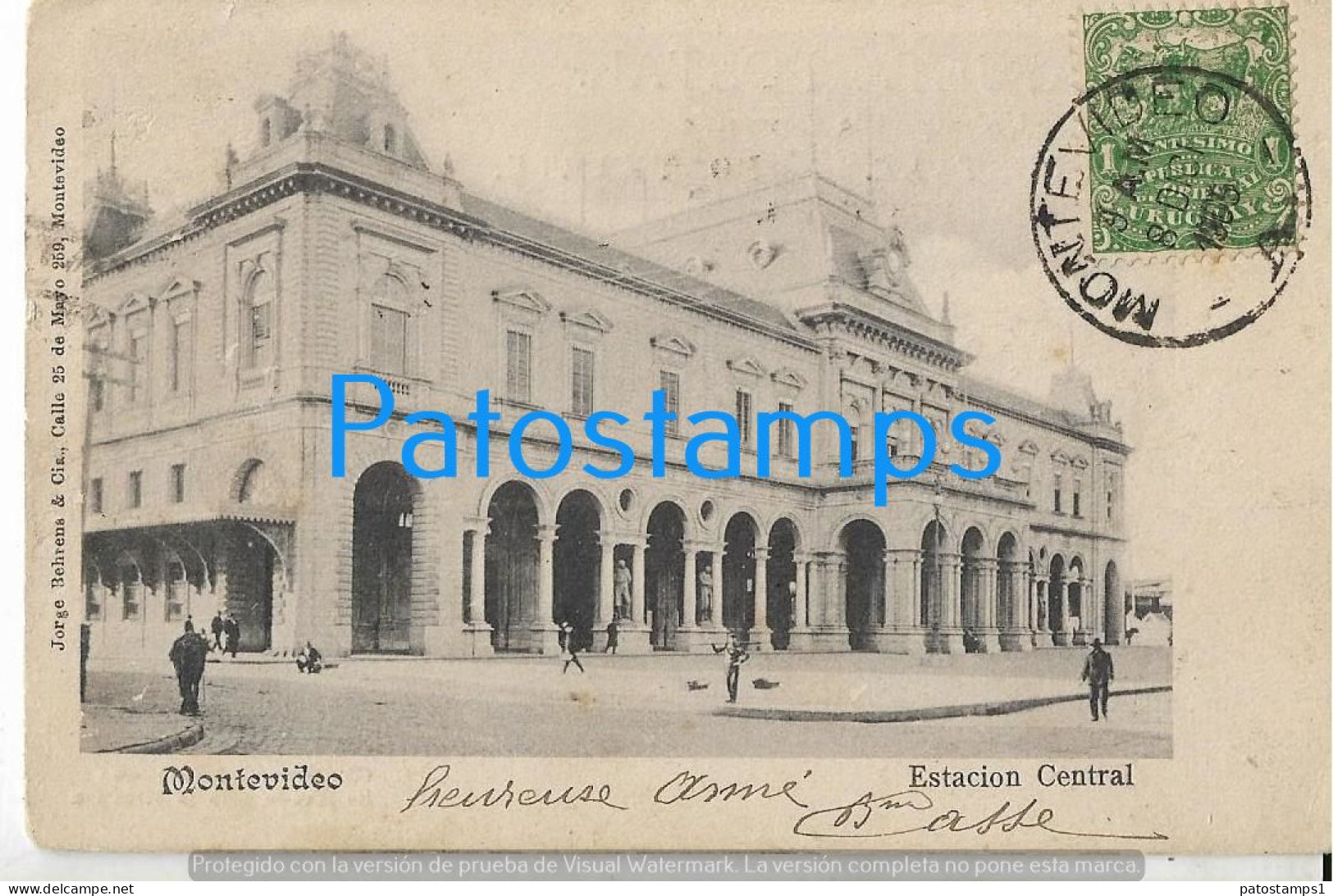 227992 URUGUAY MONTEVIDEO STATION TRAIN ESTACION DE TREN CIRCULATED TO FRANCE POSTAL POSTCARD - Uruguay