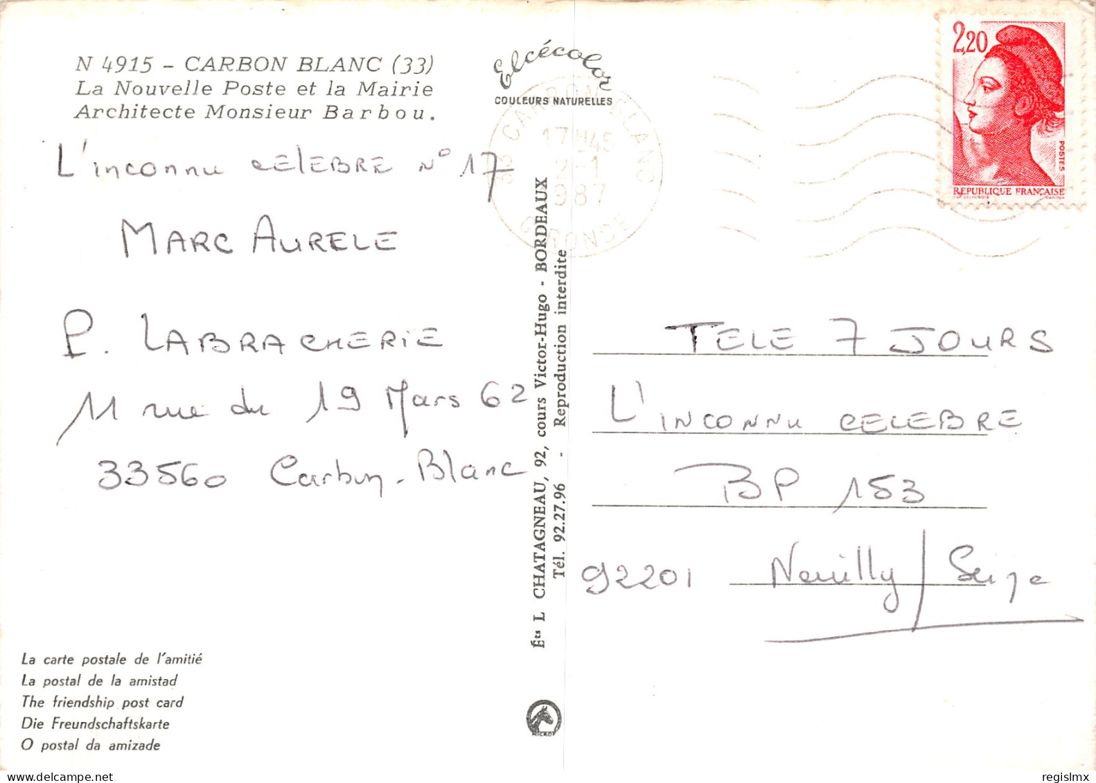 33-CARBON BLANC-N°2106-C/0165 - Sonstige & Ohne Zuordnung