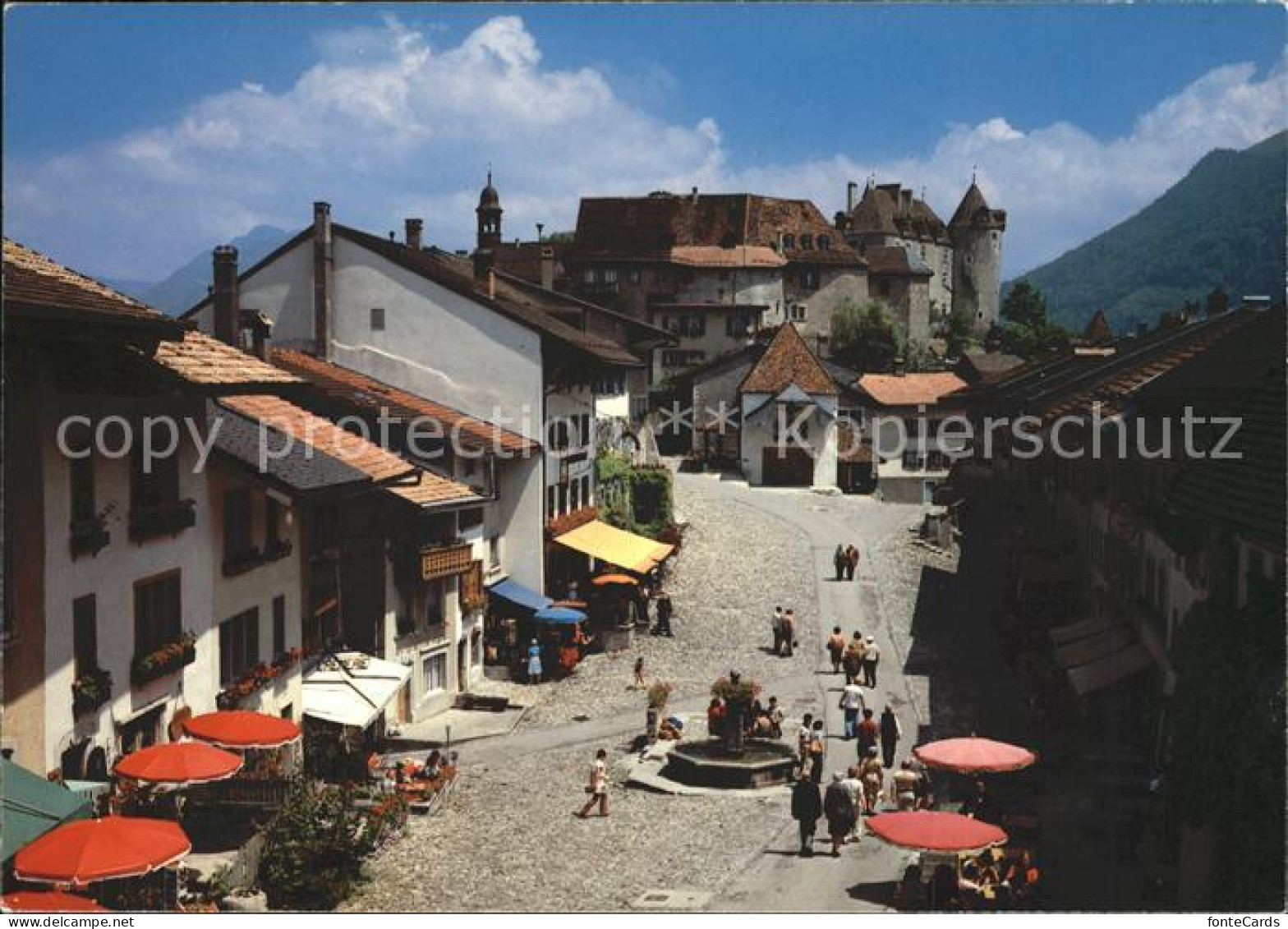 11877201 Gruyeres FR Dorfpartie Mit Brunnen Gruyeres - Sonstige & Ohne Zuordnung