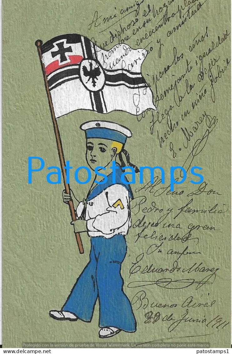 227994 ART ARTE SOLDIER WITH FLAG HAND PAINTED CIRCULATED TO ARGENTINA POSTAL POSTCARD - Sin Clasificación