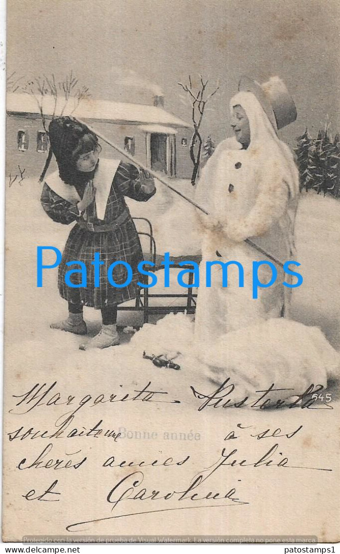 227995 FRANCE COSTUMES PLAYING CHILDREN WITH SLED CIRCULATED TO PARIS POSTAL POSTCARD - Otros & Sin Clasificación