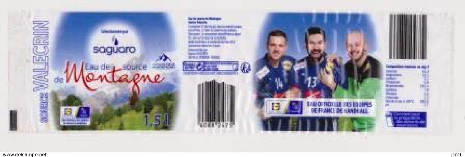 Étiquette D'eau E Source De Montagne " SAGUARO " Equipes De France De Handball _Ee36 - Autres & Non Classés