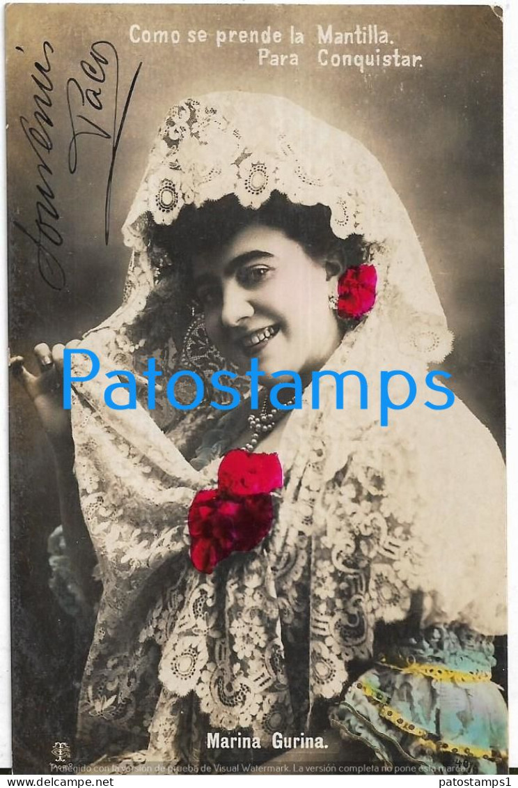 228001 SPAIN ESPAÑA ARTIST MARINA GURINA ACTRESS THEATER CIRCULATED TO ARGENTINA POSTAL POSTCARD - Otros & Sin Clasificación