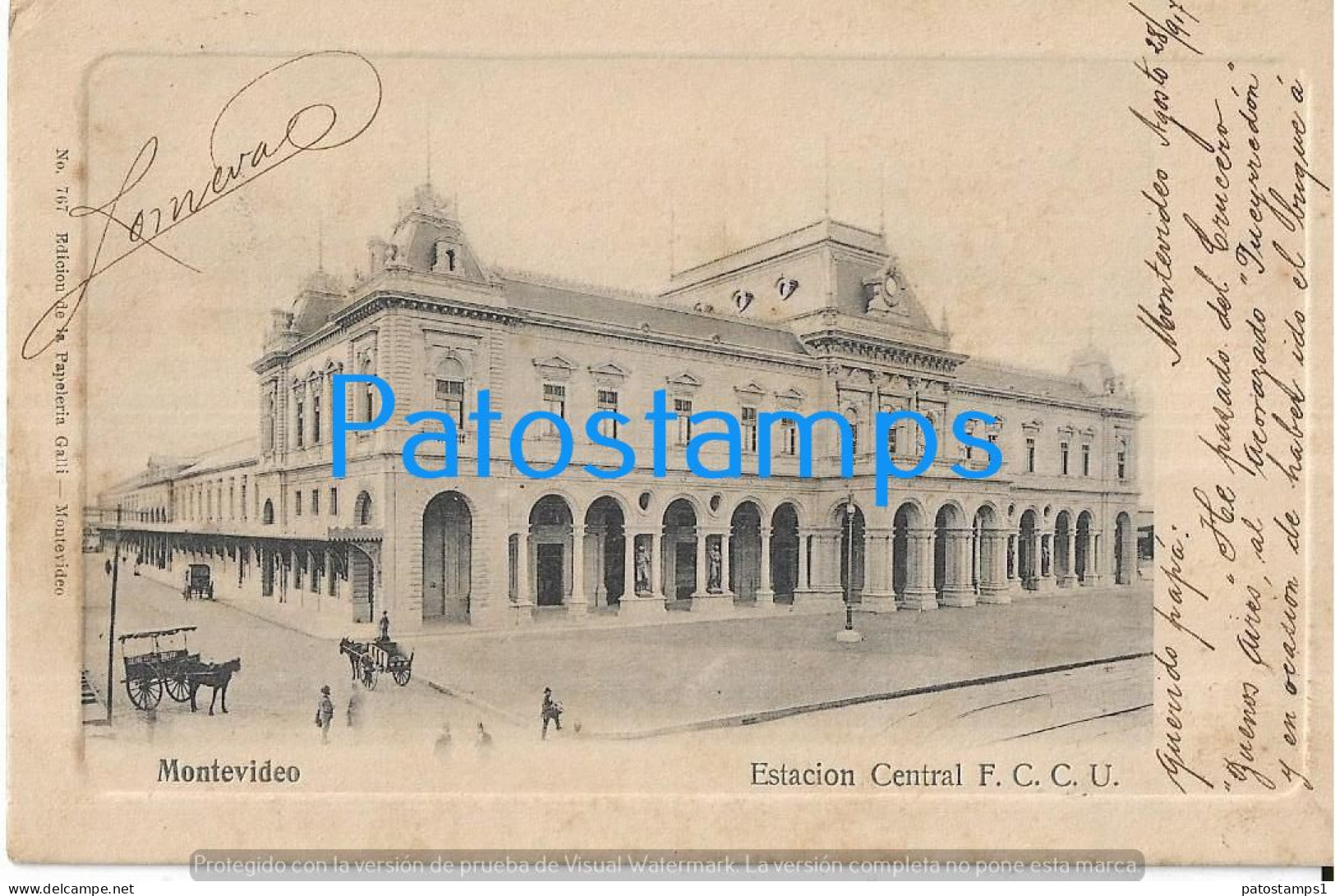 228005 URUGUAY MONTEVIDEO STATION TRAIN ESTACION DE TREN CIRCULATED TO SPAIN POSTAL POSTCARD - Uruguay