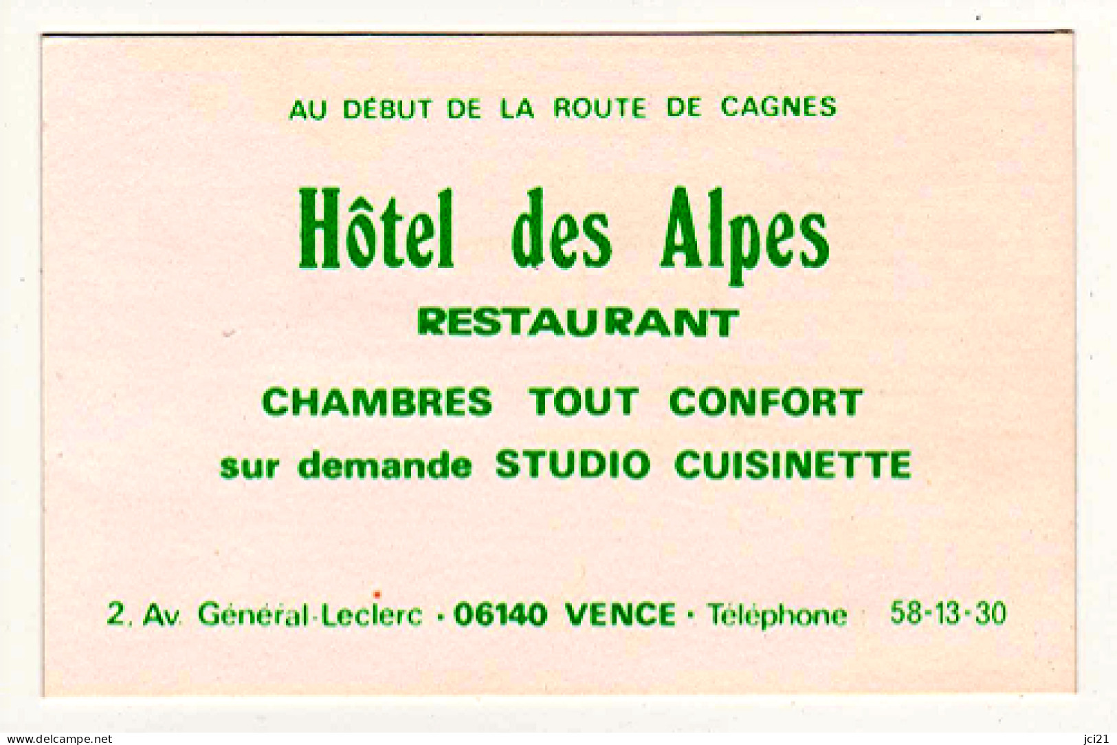 HOTEL DES ALPES - 06140 VENCE_CV90 - Cartoncini Da Visita