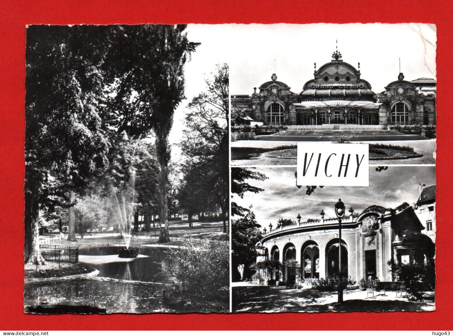 (RECTO / VERSO) VICHY - UN BASSIN DES GRANDS PARC EN 1964 - CASINO ET SOURCE DES CELESTINS  - CPSM GF - PLIS ANGLES - Vichy