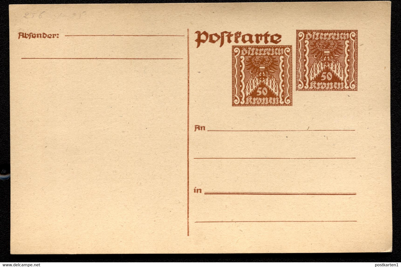 Postkarte P256 Postfrisch 1922 Kat.5,00 € - Briefkaarten