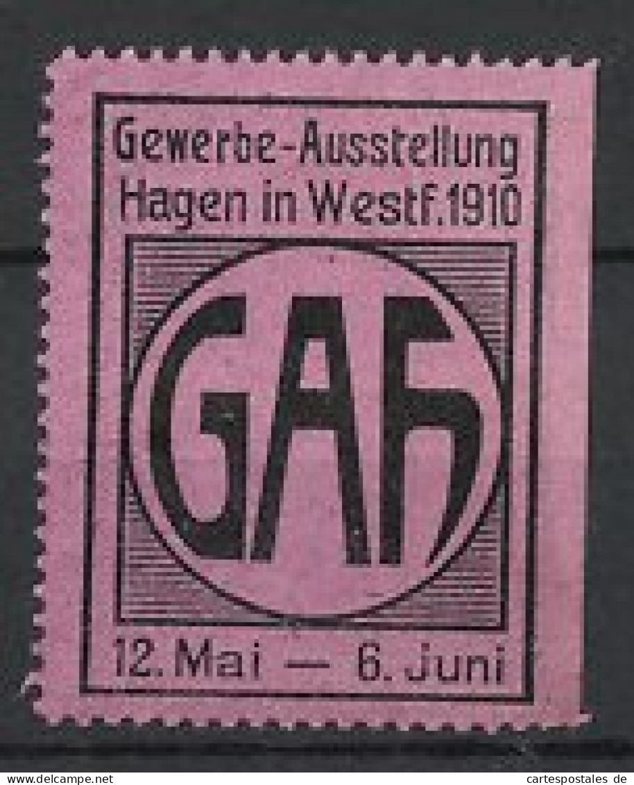 Reklamemarke Hagen, GAH Gewerbe-Ausstellung 1910, Messelogo, Lila  - Erinnophilie
