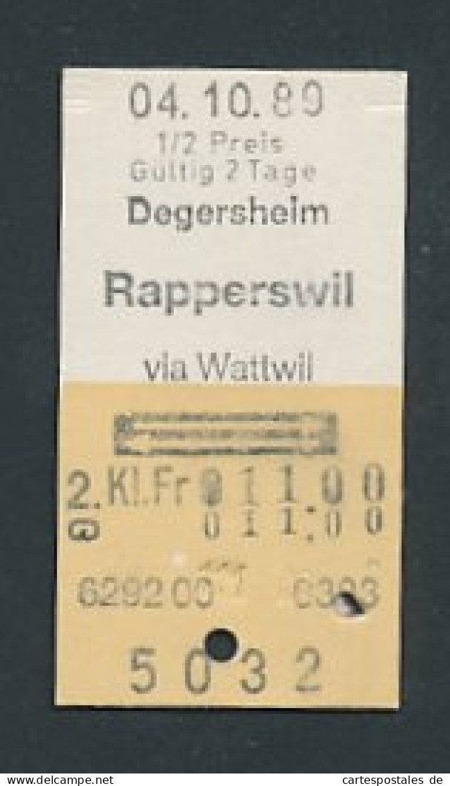 Fahrkarte Degersheim - Rapperswil Via Wattwil, 2. Klasse  - Otros & Sin Clasificación