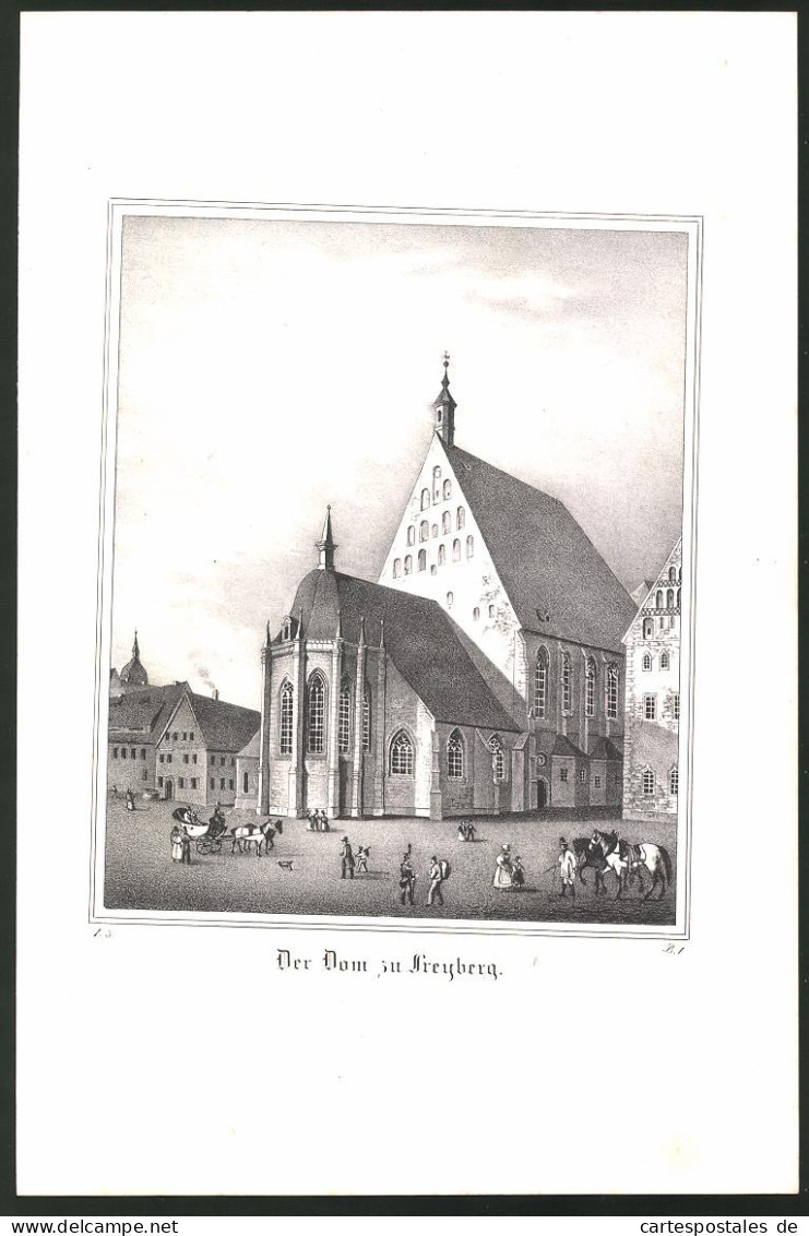 Lithographie Freiberg, Dom, Lithographie Um 1835 Aus Saxonia, 28 X 19cm  - Litografia