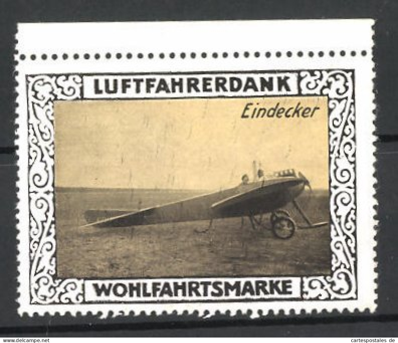 Reklamemarke Eindecker Mit Piloten Auf Dem Feld, Luftfahrerdank Wohlfahrtsmarke  - Cinderellas