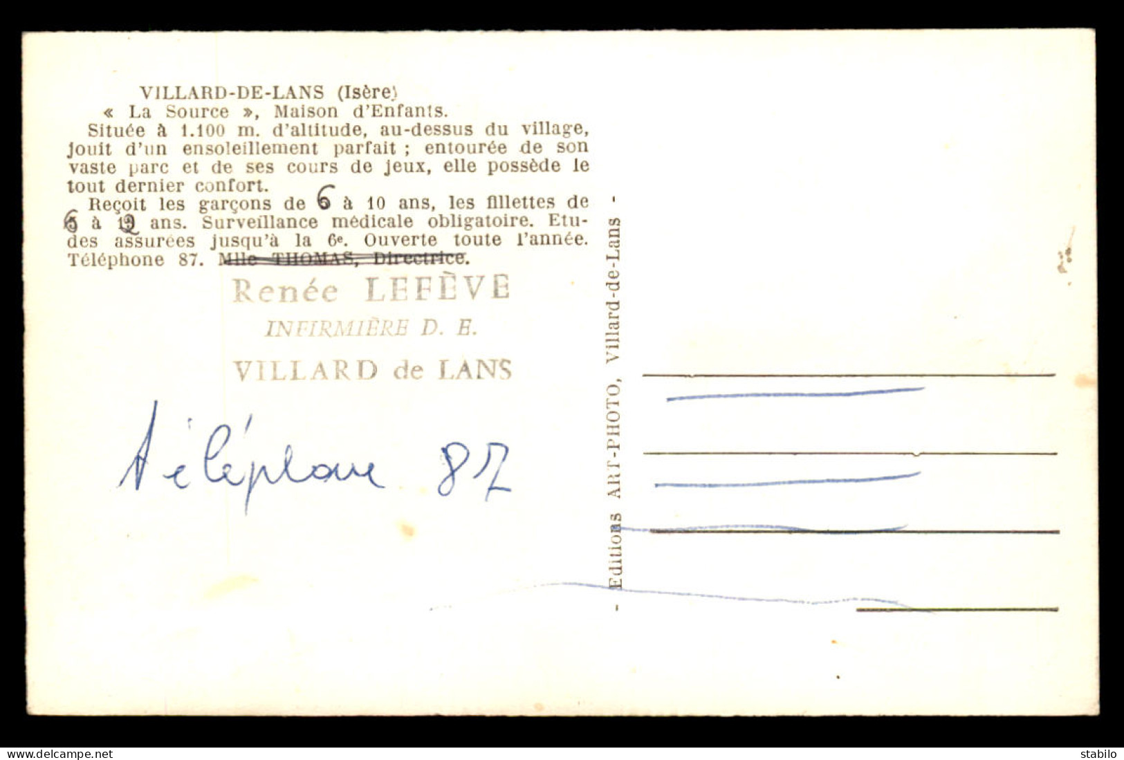 38 - VILLARD-DE-LANS - "LA SOURCE" MAISON D'ENFANTS - Villard-de-Lans