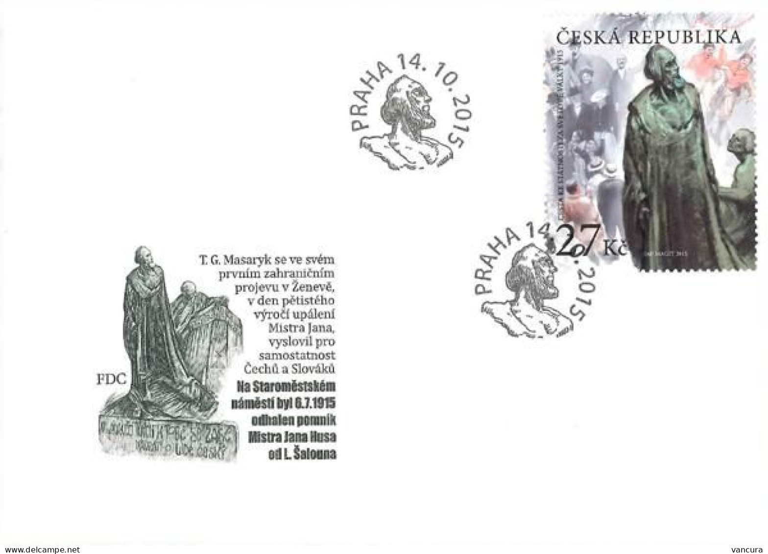 FDC 865 Czech Republic WWI Second Year 2015 Statue Of Jan Hus John Huss - Christianity