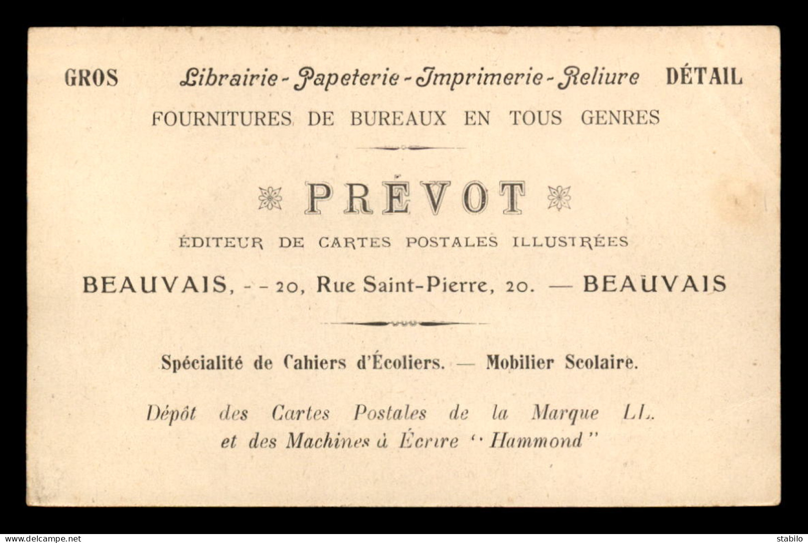 60 - BEAUVAIS - LIBRAIRIE PREVOT, EDITEUR DE CARTES POSTALES, 20 RUE ST-PIERRE - Beauvais