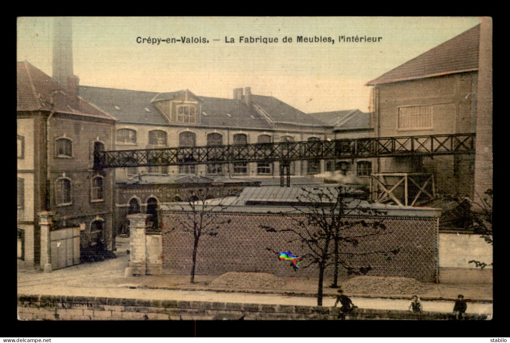 60 - CREPY-EN-VALOIS - LA FABRIQUE DE MEUBLES - CARTE TOILEE ET COLORISEE - Crepy En Valois