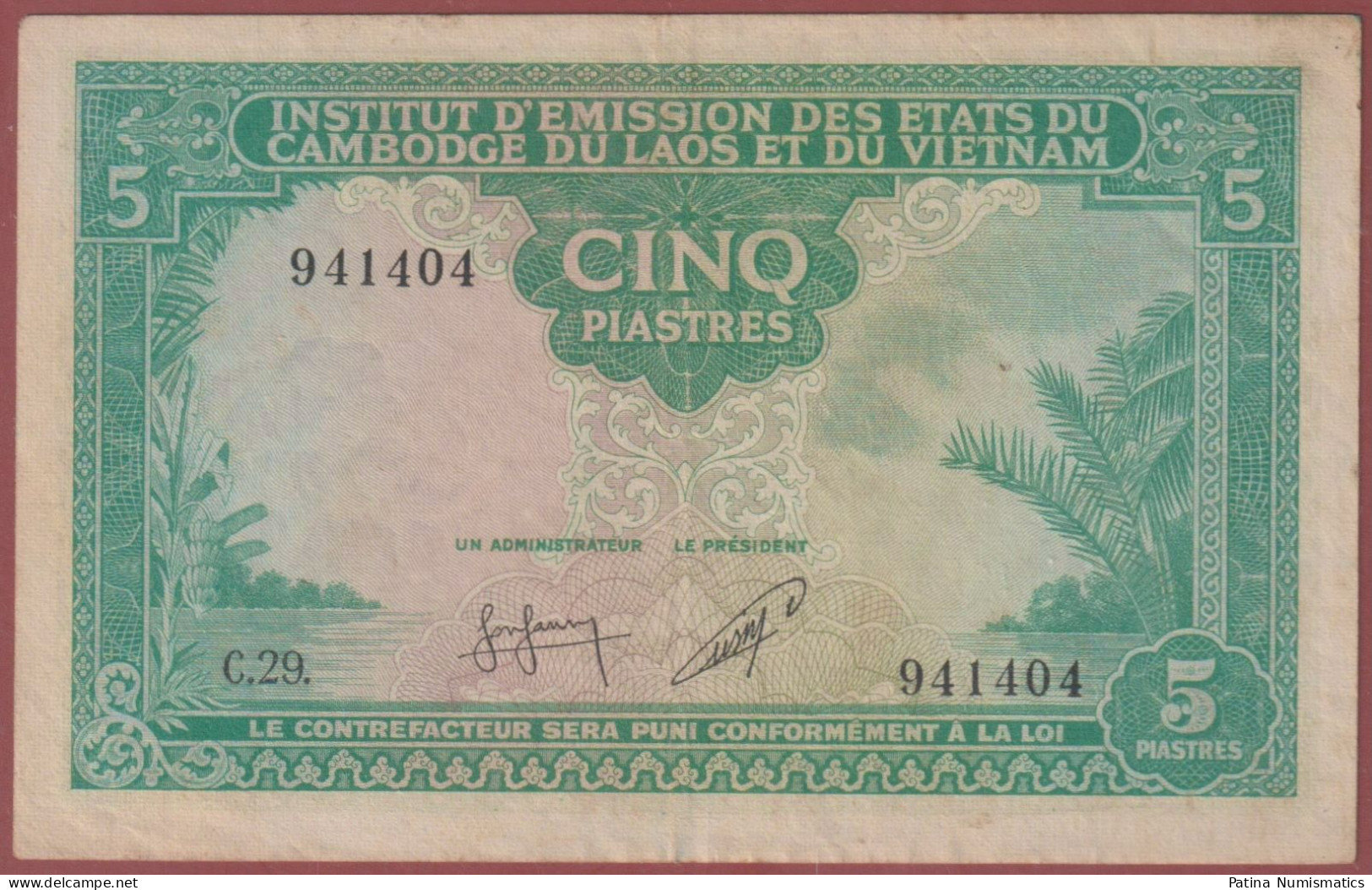 French Indo-China Cambodia 5 Piastres / 5 Riels 1953 P 95 Crisp About UNC - Cambogia