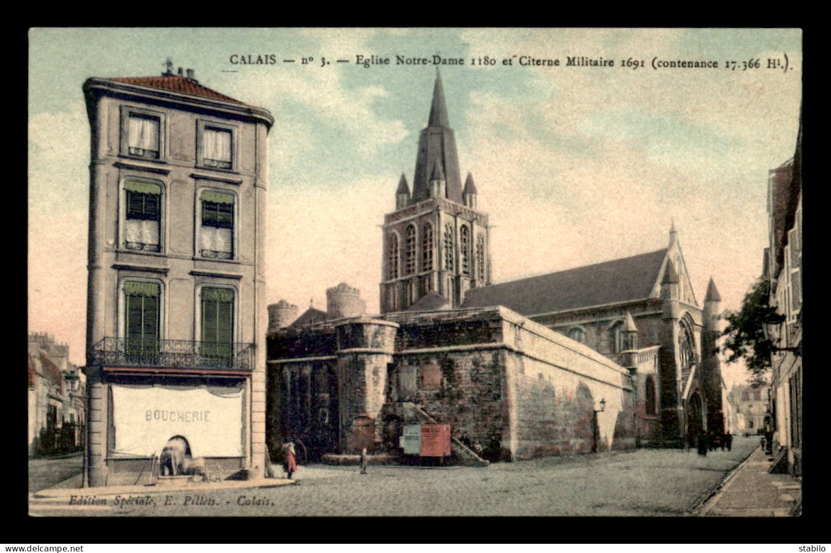 62 - CALAIS - EGLISE NOTRE-DAME ET CITERNE MILITAIRE - CARTE GRAINEE ET COLORISEE - Calais