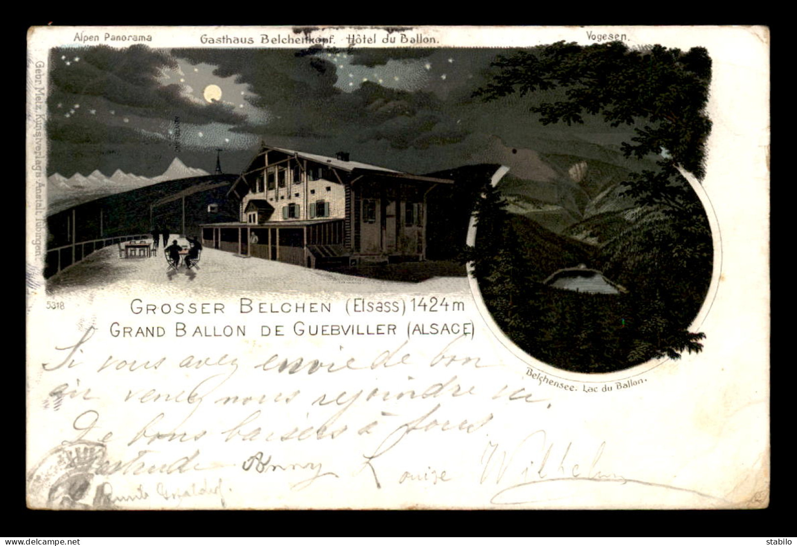 68 - GRAND BALLON DE GEBWILLER - HOTEL DU BALLON - CARTE LITHOGRAPHIQUE - CLAIR DE LUNE - Other & Unclassified