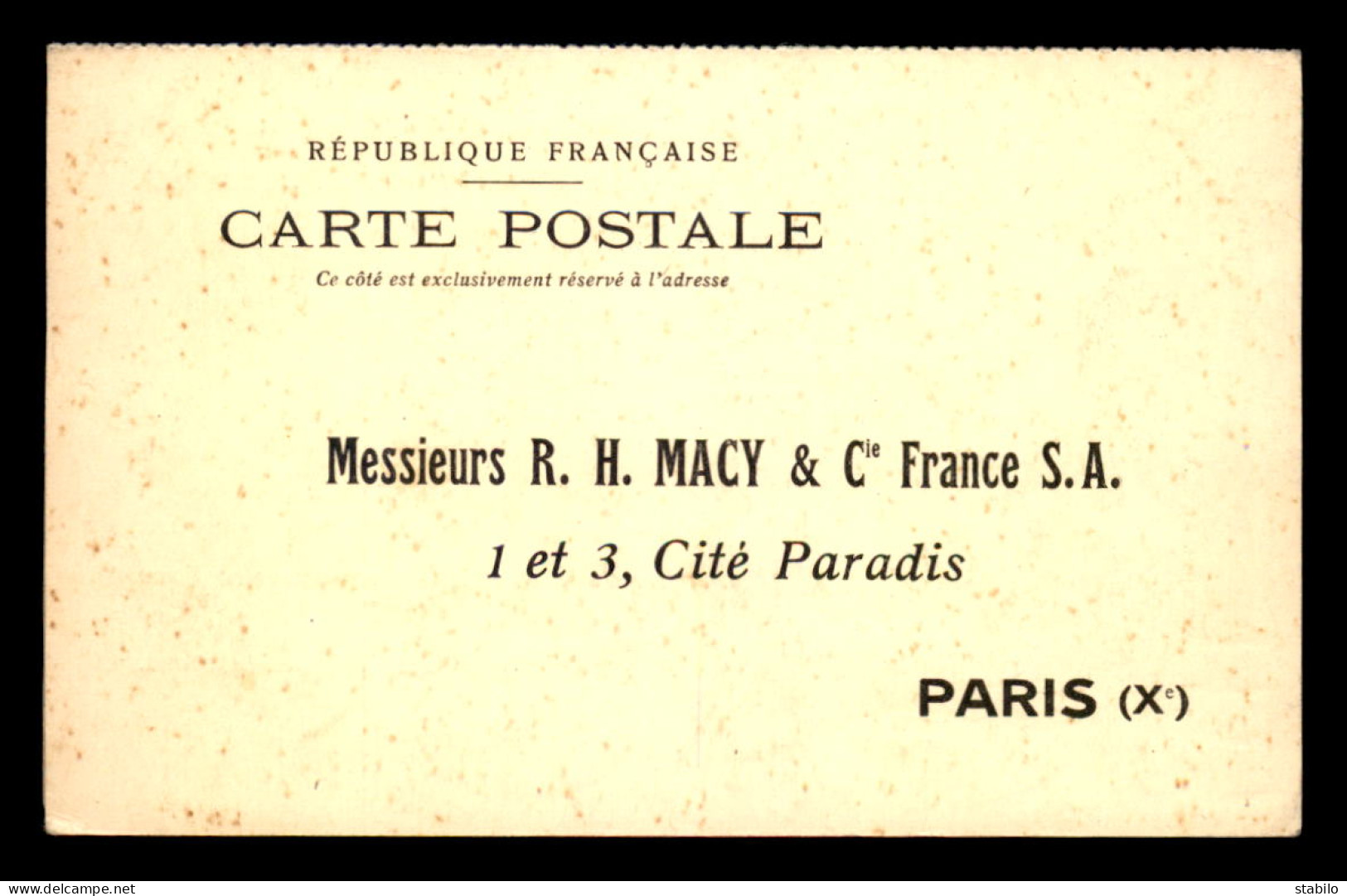 75 - PARIS 10EME - CARTE DE SERVICE DOUBLE - R. H. MACY & CIE FRANCE S.A., 1 ET 3 CITE PARADIS - Paris (10)