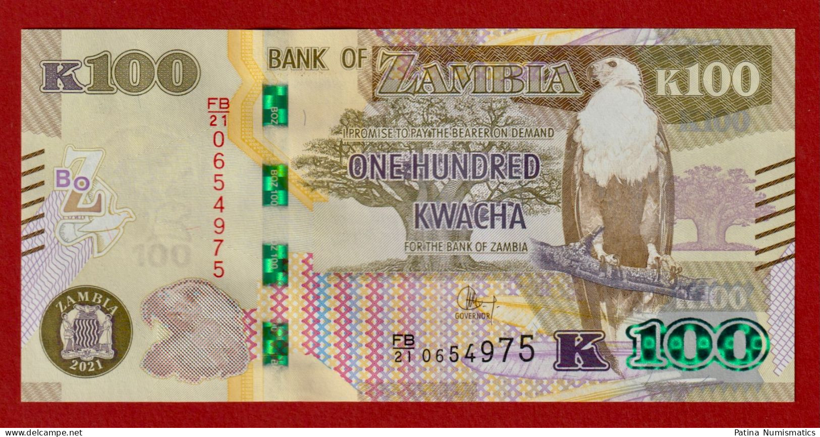 Zambia. 100 Kwacha. 2021. African Fish Eagle. P.61. FB/21 Prefix. Crisp UNC - Sambia