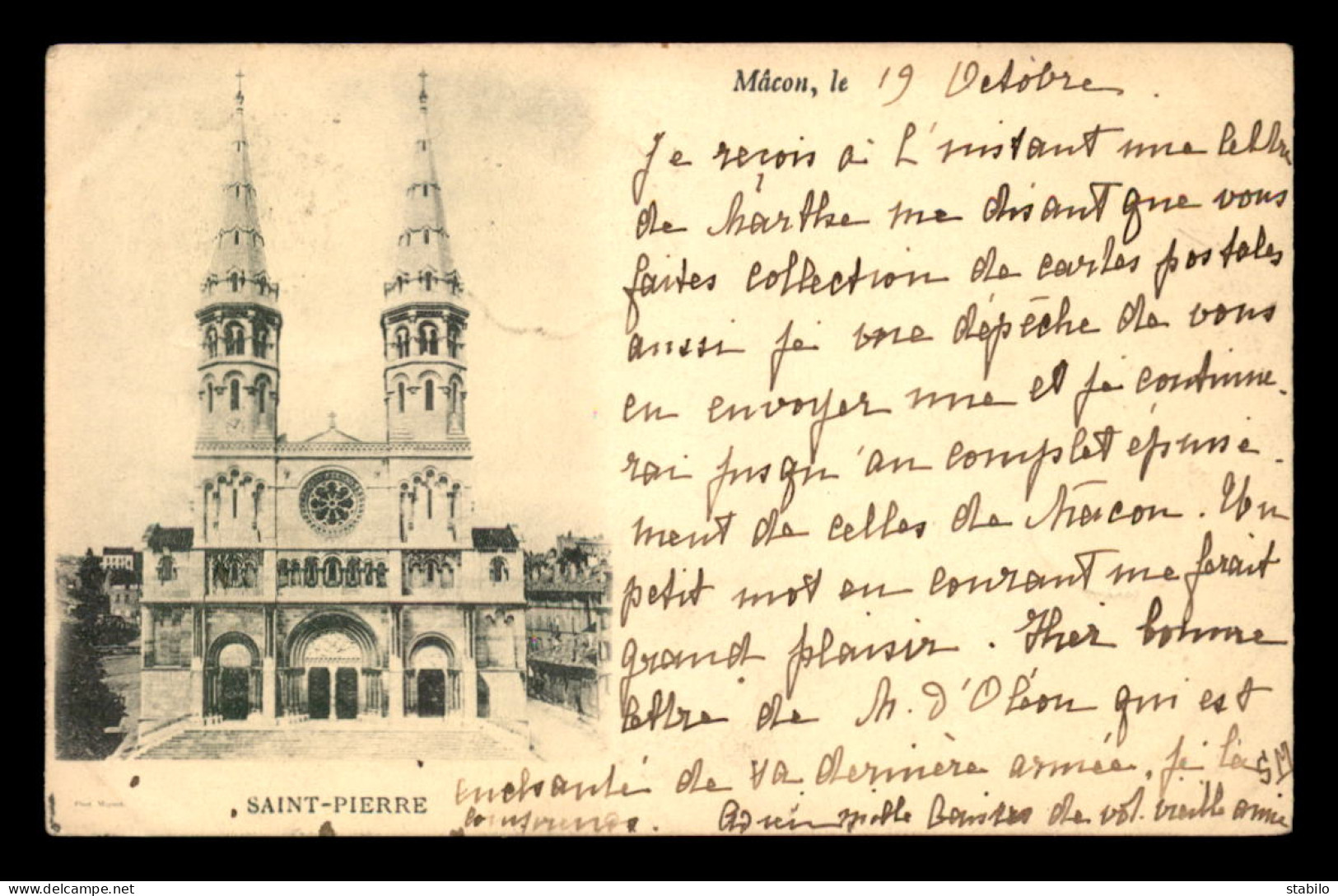 71 - MACON - EGLISE ST-PIERRE - CARTE VOYAGE EN 1899 - Macon