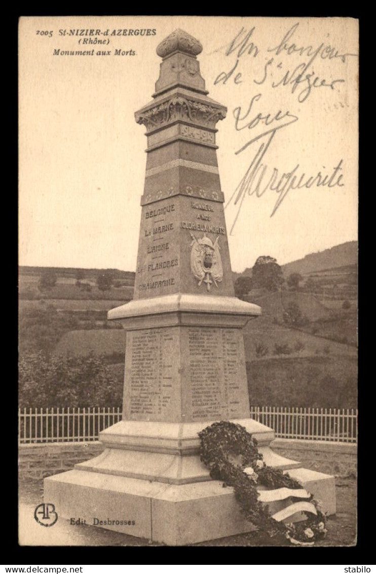 69 - ST-NIZIER-D'AZERGUES - MONUMENT UAX MORTS - Sonstige & Ohne Zuordnung