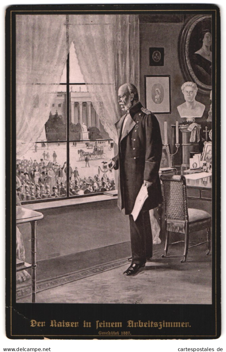Fotografie Unbekannter Fotograf Und Ort, Portrait Kaiser Wilhelm I. Am Fenster In Seinem Arbeitszimmer  - Famous People
