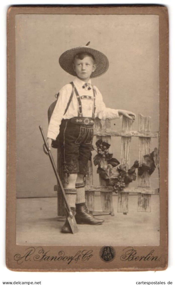 Fotografie A. Jandorf & Co., Berlin, Bellealliancestr. 1 /2, Portrait Junger Knabe In Bayrischer Tracht Zum Fasching  - Anonyme Personen