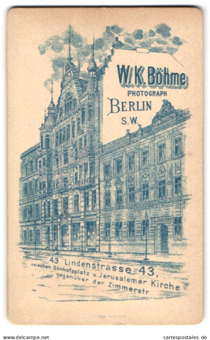 Fotografie W. K. Böhme, Berlin, Lindenstr. 43, Ansicht Berlin, Strassenpartie Am Ateliersgebäude Des Fotografen  - Places