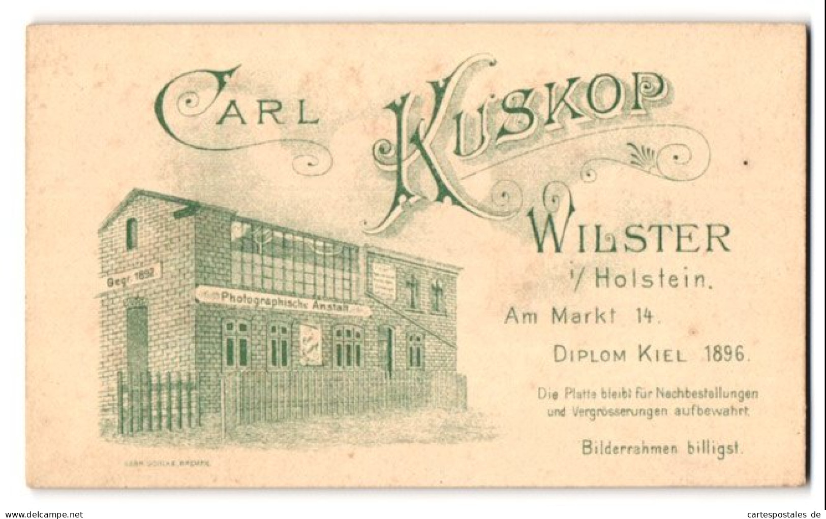 Fotografie Carl Kuskop, Wilster I. Hol., Am Markt 14, Ansicht Wilster I. Hol., Gebäudeansicht Des Ateliers  - Places
