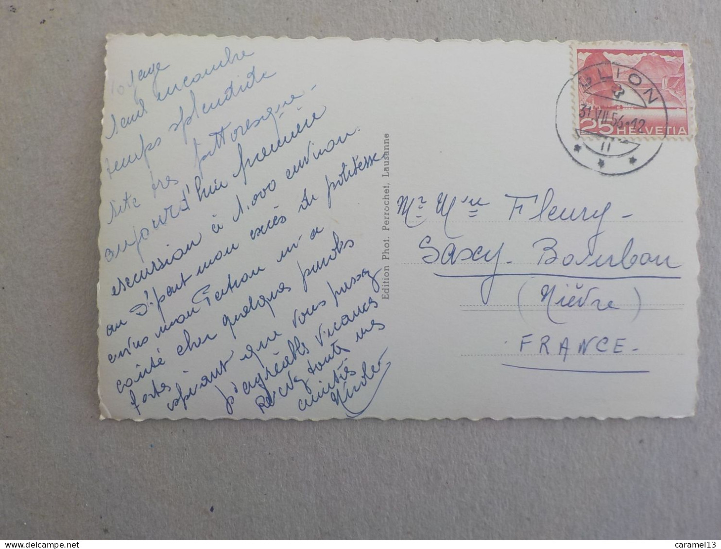 CPSM -  AU PLUS RAPIDE - SUISSE - MONTREUX - GLION   -  VOYAGEE  TIMBREE 1956  - FORMAT CPA - Montreux