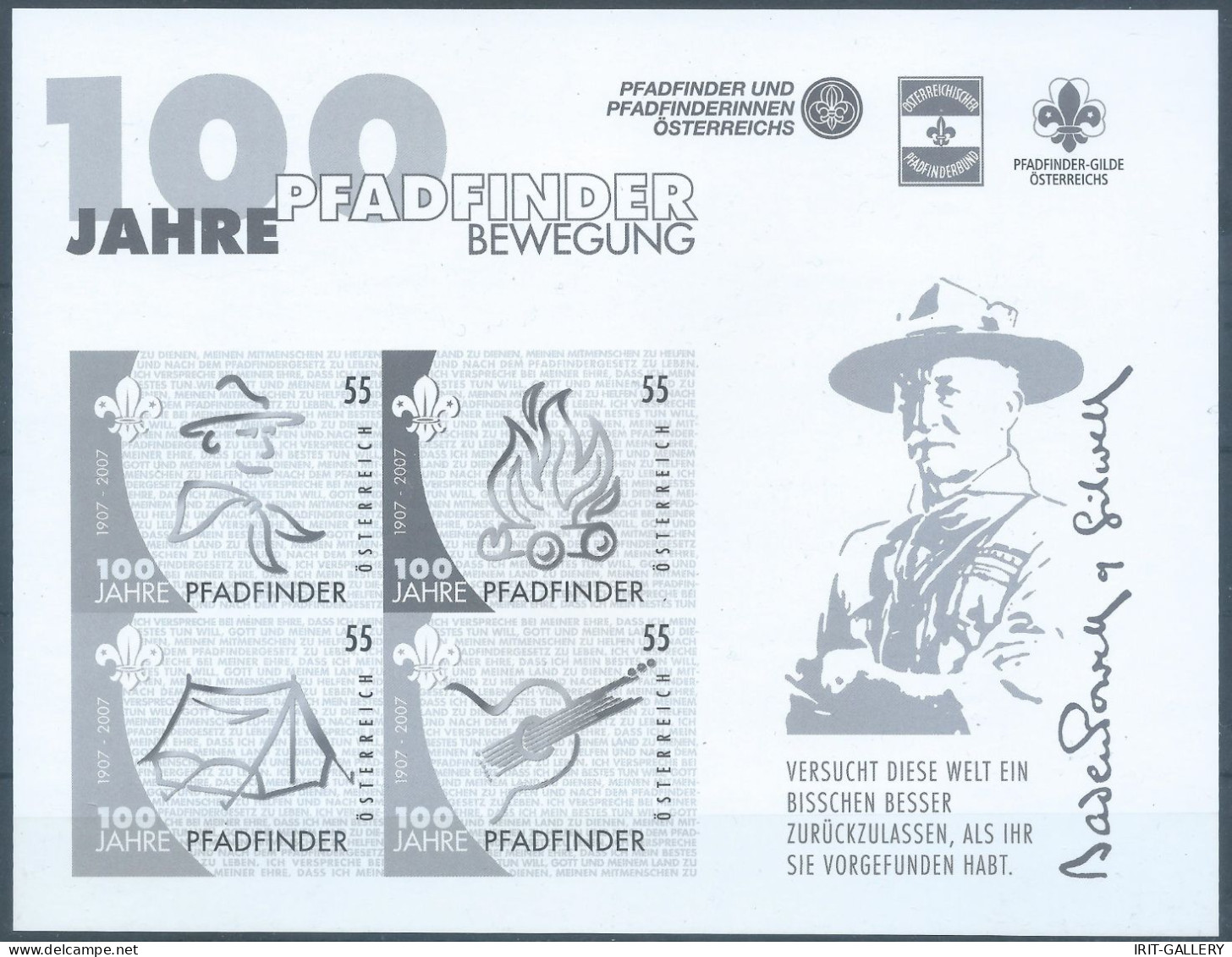 AUSTRIA-L'AUTRICHE-ÖSTERREICH,2007 The 100th Anniversary Of Scouting,Minisheet (170 X 130mm) Black Press Sheet,MNH - Blocks & Sheetlets & Panes