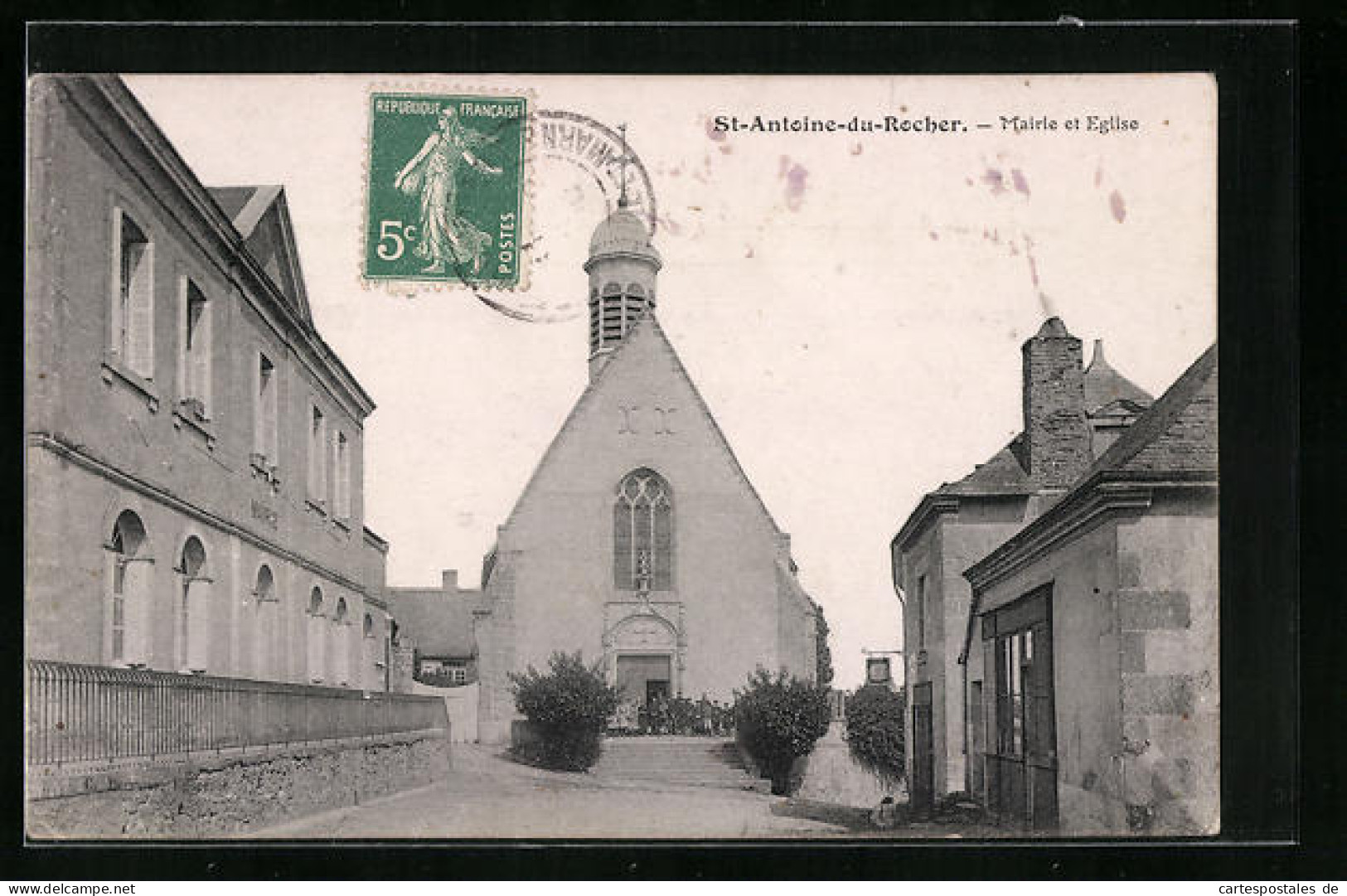CPA St-Antoine-du-Rocher, Mairie Et Eglise  - Autres & Non Classés