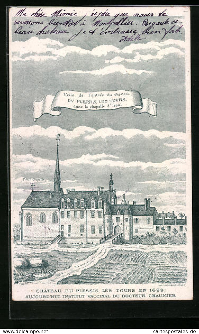 Lithographie Plessis, Château Du Plessis Lès Tours En 1699  - Tours