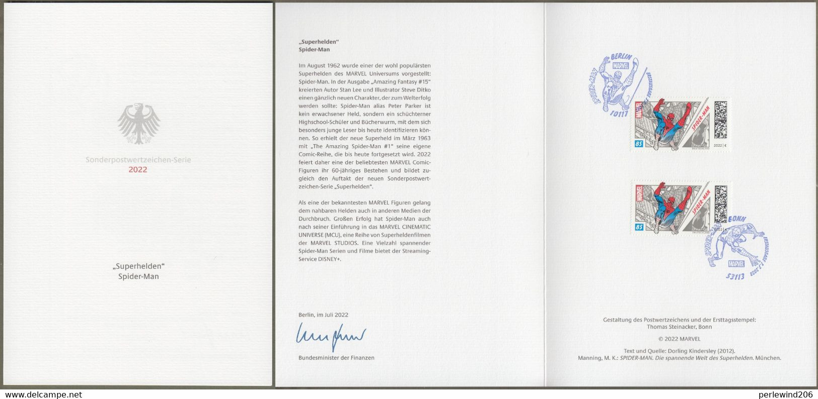 Bund: Minister Card - Ministerkarte Typ VII , Mi-Nr. 3697 ESST: " Superhelden: - Spider-Man - "   X - Lettres & Documents