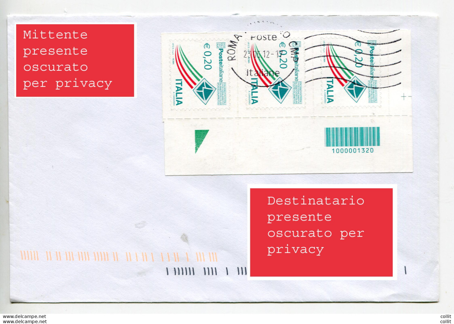 Posta Italiana 0,20 Striscia Con Codice A Barre Su Busta - 1946-60: Poststempel