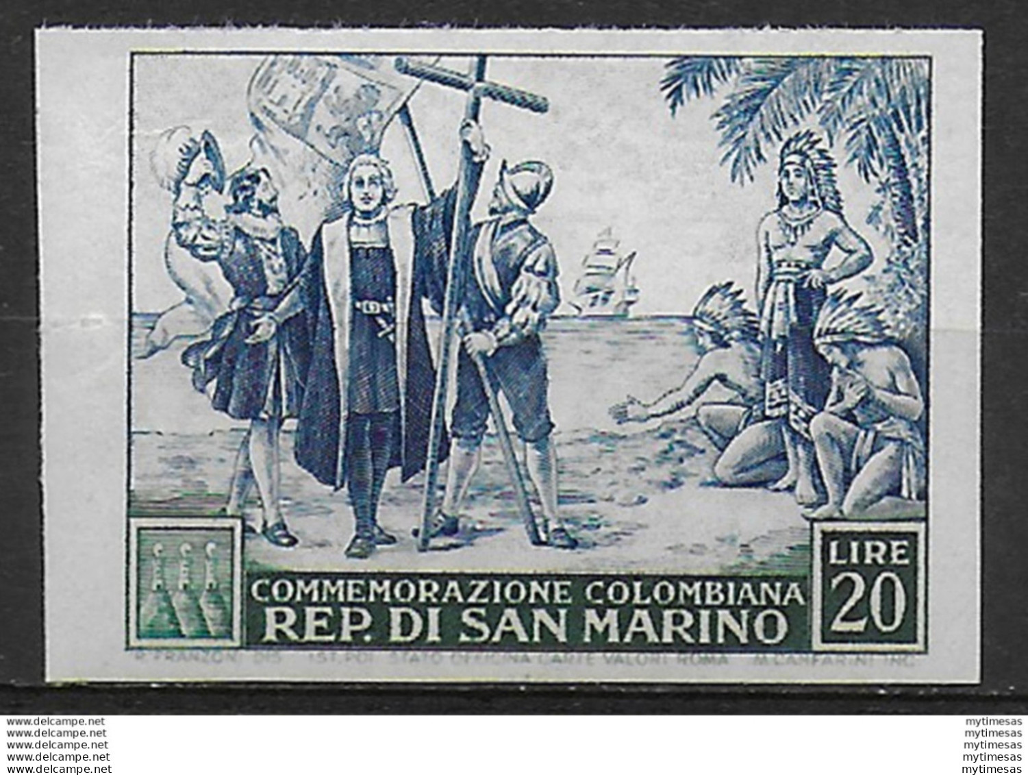 1952 San Marino Lire 20 Colombo Nd MNH Sassone N. 379c - Autres & Non Classés