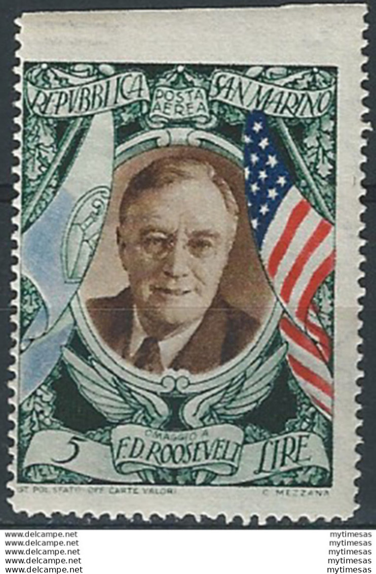 1947 San Marino Roosevelt 1v. Var. MNH Sass. N. A63d - Altri & Non Classificati