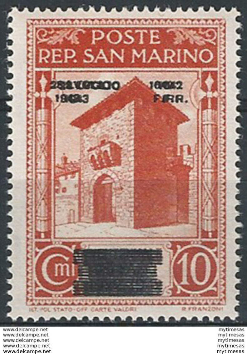 1943 San Marino Caduta Del Fascismo 10c. Varietà MNH Sass. N. 254a - Other & Unclassified